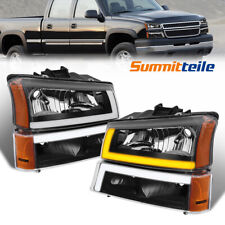 Black Headlight LED DRL Sequential Signal For 2003-07 Chevy Silverado Avalanche picture