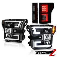 For 15-17 Ford F150 Darkest Smoke Led Rear Raven Black Neon Tube Head Lamps Set picture
