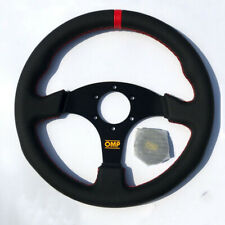 350mm Leather Flat Racing Steering Wheel Red Stitch Fit for Omp hub MOMO Hub ND picture