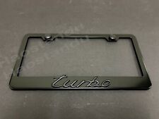 1x (Black) TURBO 3D Emblem BLACK Stainless License Plate Frame RUST FREE + S.Cap picture