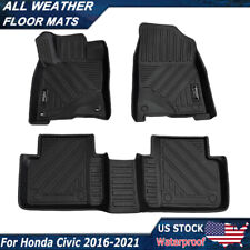 Fits 16-21 Honda Civic Black TPE Car Floor Mats Carpets Front Rear 3PCS Set Auto picture