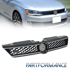 Front Grille Trim Gloss Black Honeycomb W/Chrome For 2011-14 VW Jetta Hex  picture