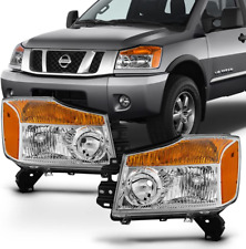 For 2004-2015 Nissan Titan 2004-2007 Armada Headlights Lamps Chrome Amber Pair picture