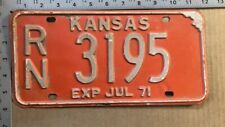 1971 Kansas license plate RN 3195 YOM DMV Reno Ford Chevy Dodge 13699 picture