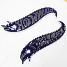 2x Hot Wheels Side Fender Lid Hood Badges Hotwheels Decals Emblems Blue picture