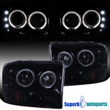 Fit 1999-2004 F250 F350 SuperDuty Glossy Black Halo Projector Headlights LED Bar picture
