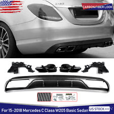 For 15-2018 Mercedes C W205 Base Sedan Carbon Look Rear Diffuser W/ Exhaust Tips picture