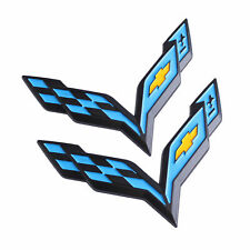 New Blue Front & Rear Cross Flags Emblems For Corvette C7 2014-2017 picture