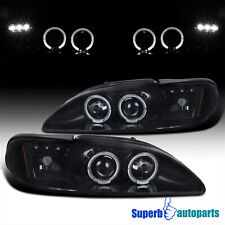 Fits 1994-1998 Ford Mustang Halo Glossy Black Smoke Projector Headlight LED Bar picture