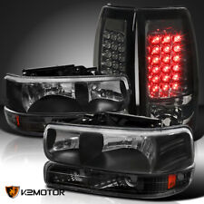 Fits 1999-2002 Chevy Silverado Black Headlights+Bumper Lamp+Smoke LED Tail Lamps picture