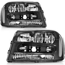 For 2002-2009 Chevy Trailblaze Black Housing Front Headlight Assembies Pair picture