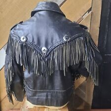 Vintage 80’s Fureal LTD Black Cow Hide Leather Jacket- W/Fringe- Men's XL picture