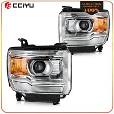 LED Headlight Assembly For 2014-2019 GMC Sierra 1500 2500 3500 Chrome Amber Pair picture