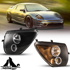 Headlights For 2000-2005 Mitsubishi Eclipse LED Halo Projector Pair Black/Clear picture