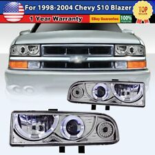 For 1998-2004 Chevy S10 Blazer Black Halo Projector Headlights Chrome Clear Lens picture