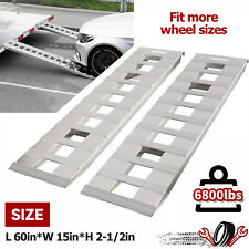 Pair Aluminum 6800LBS Hook End Ramps For 60''X15'' Truck Trailer Hauler Tractor picture