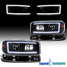 Fits 1999-2006 Sierra Polished Black Projector Headlights LED Bar+Bumper Lamps picture