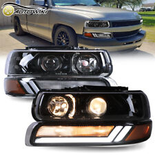 Fits 99-02 Chevy Silverado 00-06 Tahoe LED Projector Headlights+LED Bumper Lamps picture