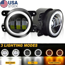 Pair 4 Inch Round LED Fog Lights Driving Lamps Halo White Warm For Jeep Wrangler picture