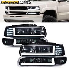 Fit For 99-02 Chevy Silverado 00-06 Tahoe LED DRL Black Headlights+Bumper Lamps picture