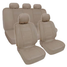 Synthetic Leather Beige Car Seat Covers Genuine Leather Feel Front Rear Full Set picture