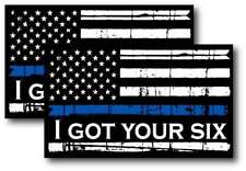 2X Thin Blue Line 3M STICKER DECAL TATTERED FLAG I GOT YOUR SIX VEHICLE TRUCK picture