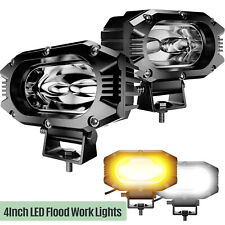 2x 4IN LED Work Light Flood Single Row White/Amber Flasing Fog Lights for Pickup picture
