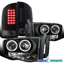 Fits 2002-2005 Dodge Ram Black Projector Headlights+Glossy Black LED Tail Lights picture