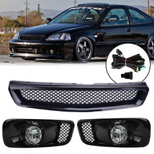 Fit 1999 2000 Honda Civic JDM Type R Front Upper Grille+Fog Lights w/Wiring Set picture