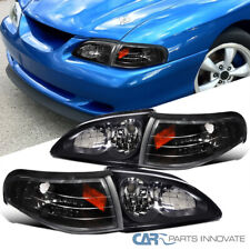 Fit Ford 94-98 Mustang GT SVT Headlights Black+Corner Turn Signal Lamps w/ Amber picture