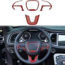 Steering Wheel Trim,for 2015-2020 Dodge Challenger Charger Red Carbon Fiber 4pcs picture