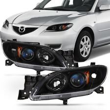 Black 2004-2009 Mazda 3 Sedan Headlights Halogen Projector Headlamps Left+Right picture