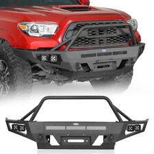 Black Steel Front Bumper w/Winch Plate & Led Lights for Toyota Tacoma 2016-2023 picture