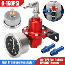 0-160 PSI Black-Red Adjustable Fuel Pressure Regulator Kit W/Oil Gauge Universal picture