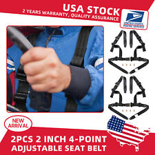 2X 4-Point Adjustable Nylon Racing Safety Harness Shoulder Pads Seat Belt BLACK picture