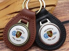 RARE Vtg. HOLBERTS 20th YEAR AUDI VW PORSCHE CAR Leather Key Chain Ring Fob NOS picture