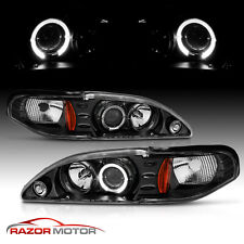 94-98 Ford Mustang Angel Eye Halo Ring Projector Black Headlights LH+RH Lamps 97 picture