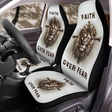 Jesus Cross Lion Of Judah Car Seat Cover Faith Over Fear Car Protector Seat Gift picture