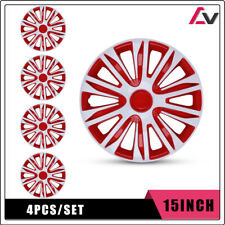 4Pcs 15''Universal Wheel Rim Cover Hubcaps White & Red Caps Trim Rings R15 picture