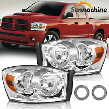 Chrome Headlights For 2006-2008 Dodge Ram 1500 2500 3500 Amber Reflector Pair picture
