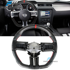 Fits 10-14 Ford Mustang Matte CF + Leather Steering Wheel W/Red Stitch&Indicator picture