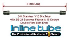 3/16 Brake Line 8 Inch Stainless Steel 3/8-24 Tube Nuts 45 Degree Double Flare picture