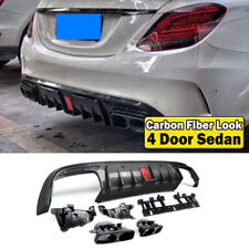 FITS 15-21 BENZ W205 C63 C43 SEDAN B STYLE REAR BUMPER DIFFUSER+EXHAUST TIPS BL picture
