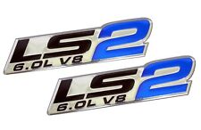 2x GM CHEVY CHEVROLET LS2 6.0L V8 ENGINE EMBLEMS BADGE CHROME SILVER PAIR Blue F picture