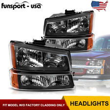 Black Headlights For 2003-2006 Chevy Silverado 1500 2500 3500 Pairs Bumper Lamps picture
