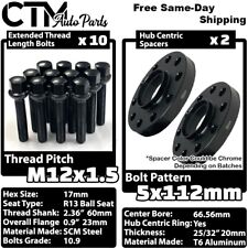 2x 20mm Thick 5x112 66.56mm CB Wheel Spacer 12x1.5 Black Bolt Fit Mercedes Wheel picture