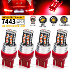 4PCS 7443 7440 LED Red Strobe Flash Blinking Brake Stop Tail Parking Light Bulbs picture
