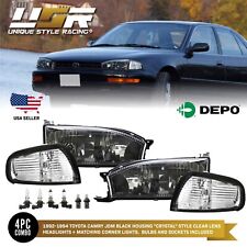 4PCS DEPO JDM BLACK Headlight + Clear Corner Lights For 1992-1994 Toyota Camry picture