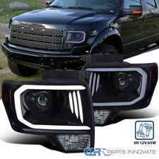 Fits 09-14 Ford F150 Pickup Glossy Black Projector Headlights Lamps w/ LED Strip picture