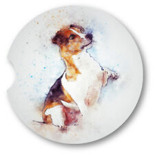 Watercolor Style Jack Russell Portrait Sandstone Car Coasters - Matching Pair picture